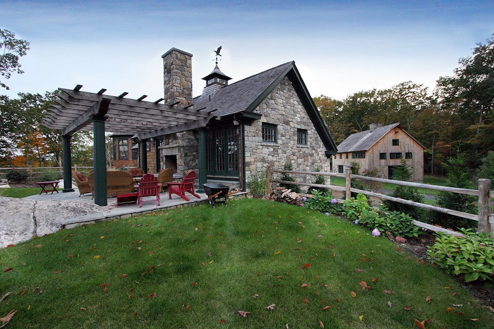 Stone Pool House with Pergola